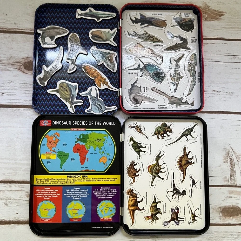 T.S. Shure Magnetic Learning Tins Sharks and Dinosaurs STEM Travel Set 2pc OS